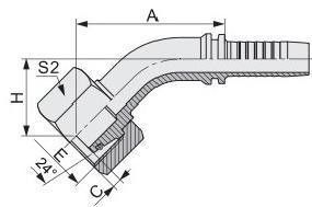 Monture de tuyau hydraulique 45 coude métrique femelle 24 siège cône série lourde norme DIN