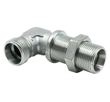 Fabriqué en acier au carbone moyen cloison hydraulique 90 degrés adaptateur de tuyau métrique feuille galvanisée